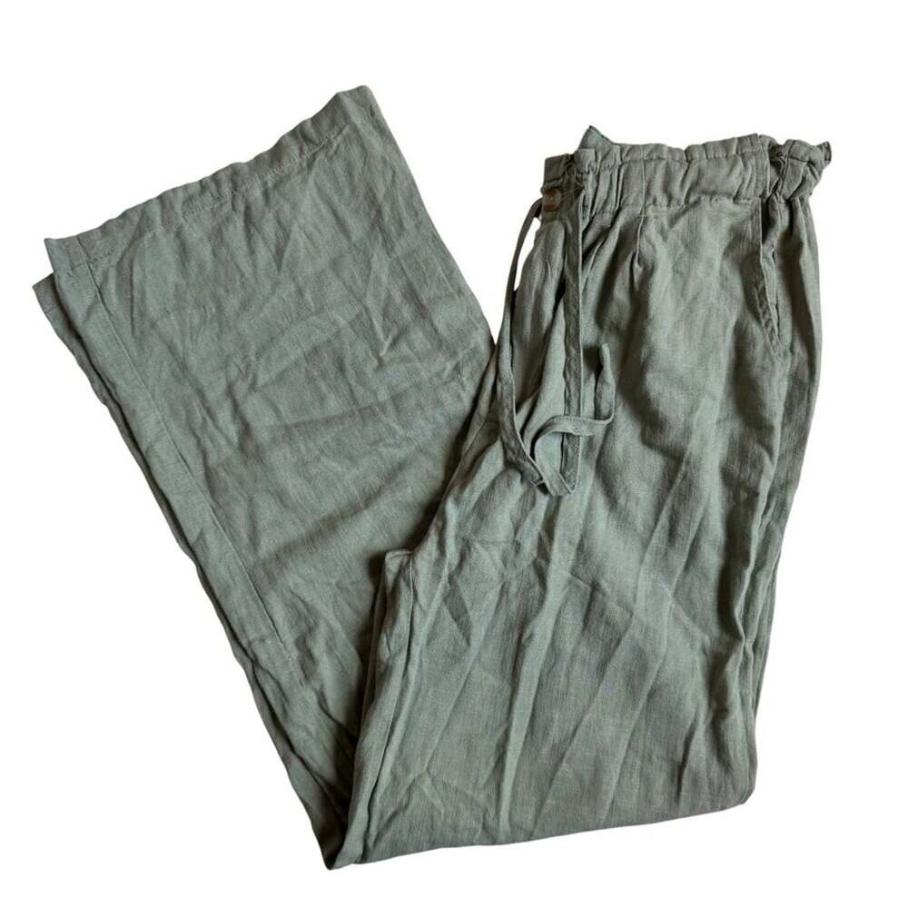 Thread and Supply Sage Green Drawstring Linen Blend Pants - Size Medium
